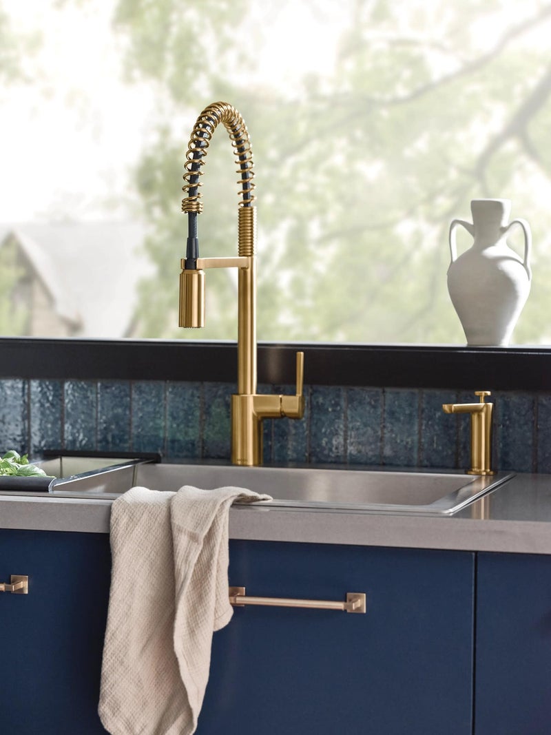 Moen Brushed Gold Modern Deck Mounted Kitchen Soap Dispenser with Above-the-Sink Refillable Bottle, S3947BG - Image 3